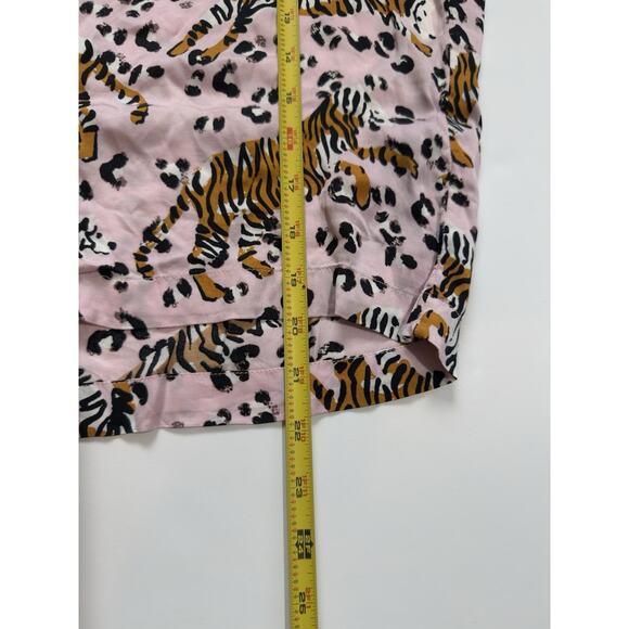 Anthropologie LyreBird ModaLuxe Short Sleeve PJ Set Sz Small Pink Tiger Leopard - Picture 6 of 7